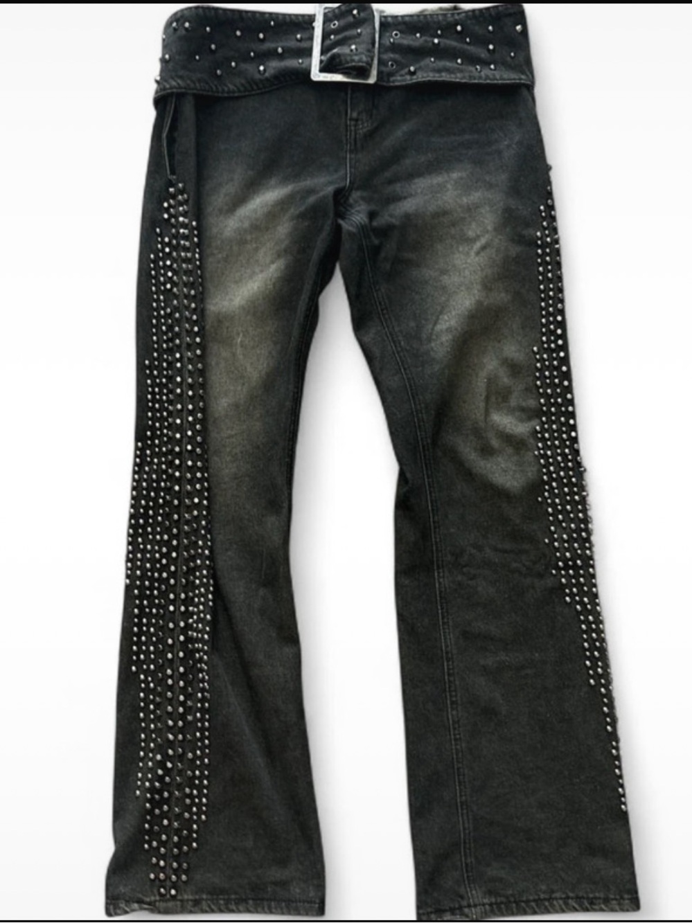 Jaded London Studded Belted Flare Jeans